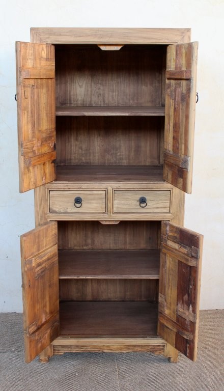 Tall Natural Wood 4 Door 2 Drawer Cupboard